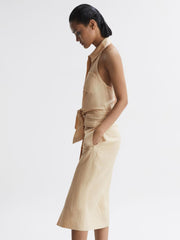 Reiss Dresses | Camilla Fitted Linen Blend Collared Dress Neutral - Women