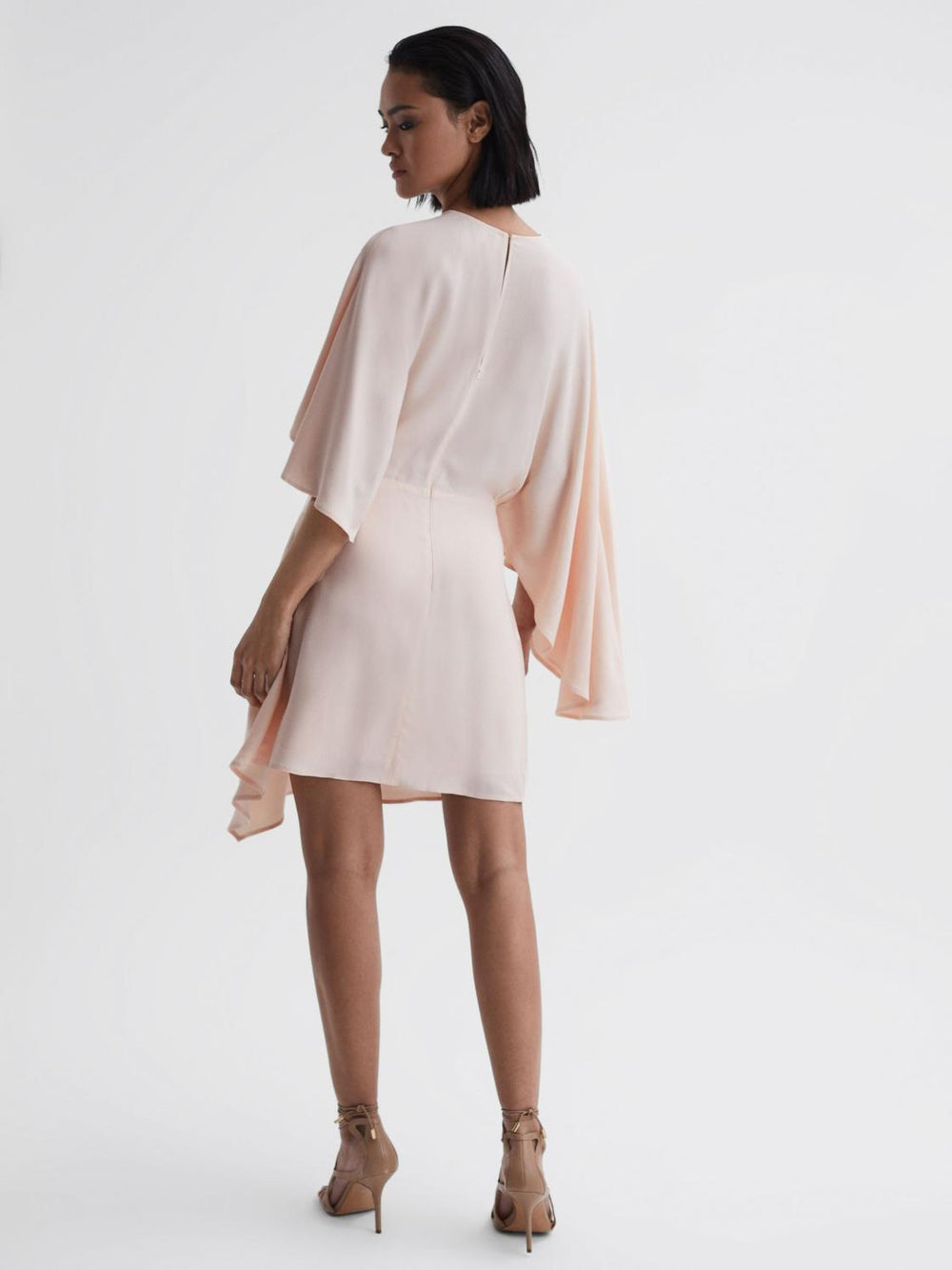 Reiss Dresses | Christy Cape Sleeve Asymmetric Mini Dress Nude - Women
