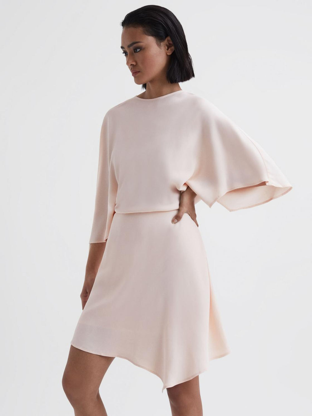 Reiss Dresses | Christy Cape Sleeve Asymmetric Mini Dress Nude - Women