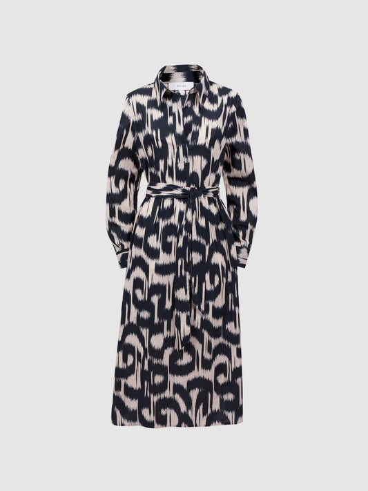 Reiss Dresses | Cleo Printed Belted Midi Dress Black/cream - Women
