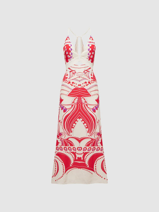 Reiss Dresses | Ebony Abstract Print Maxi Dress Coral - Women