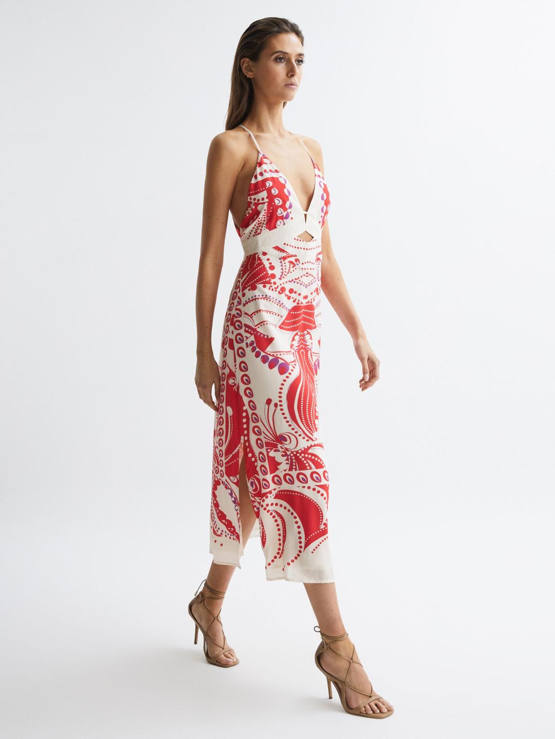 Reiss Dresses | Ebony Abstract Print Maxi Dress Coral - Women