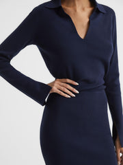 Reiss Dresses | Elaina Rib-Knitted Midi Dress Navy - Women