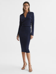 Reiss Dresses | Elaina Rib-Knitted Midi Dress Navy - Women