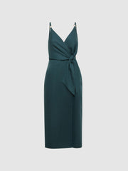 Reiss Dresses | Elsie Linen Side Tie Midi Dress Dark Teal - Women