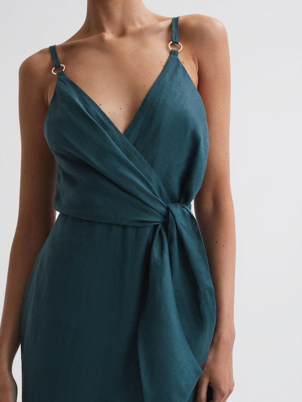 Reiss Dresses | Elsie Linen Side Tie Midi Dress Dark Teal - Women