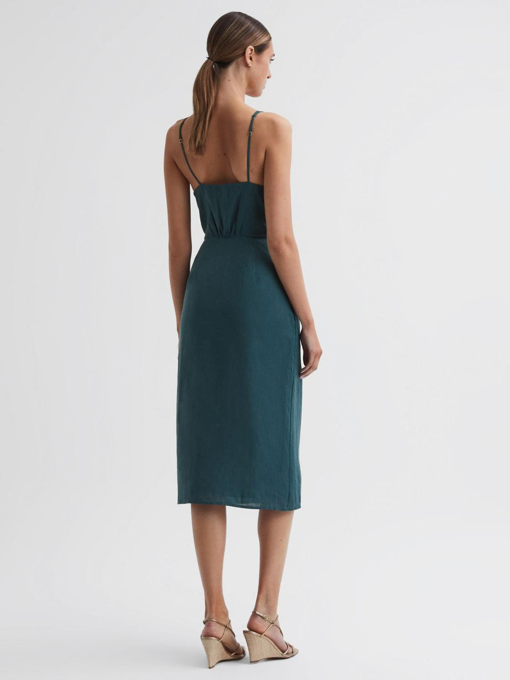 Reiss Dresses | Elsie Linen Side Tie Midi Dress Dark Teal - Women