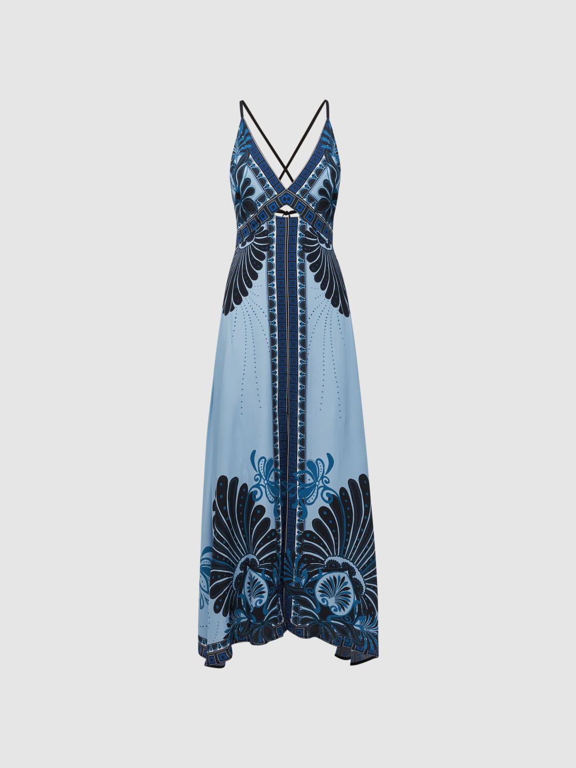 Reiss Dresses | Emerson Printed V-Neck Maxi Dress Blue - Women