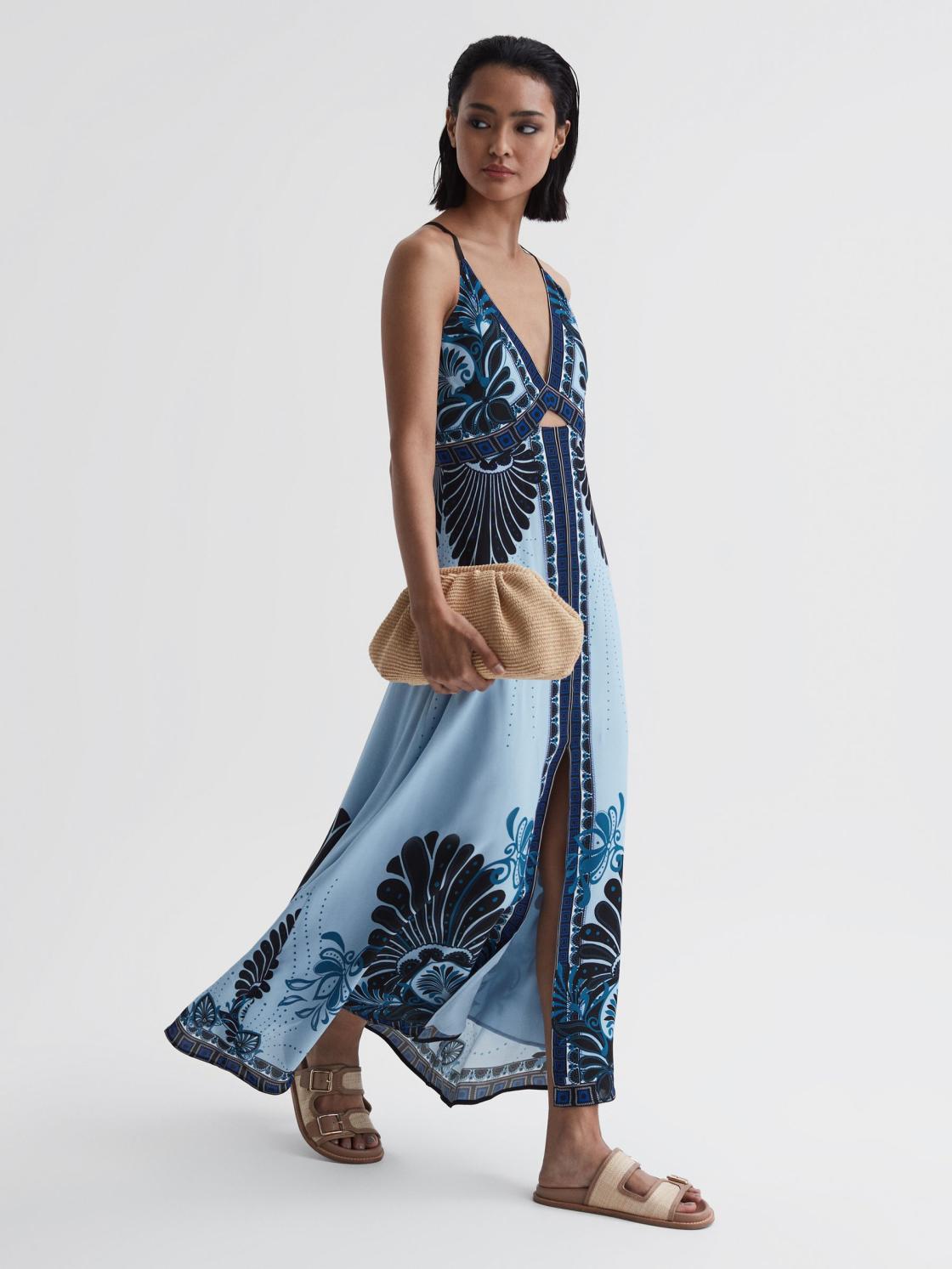 Reiss Dresses | Emerson Printed V-Neck Maxi Dress Blue - Women