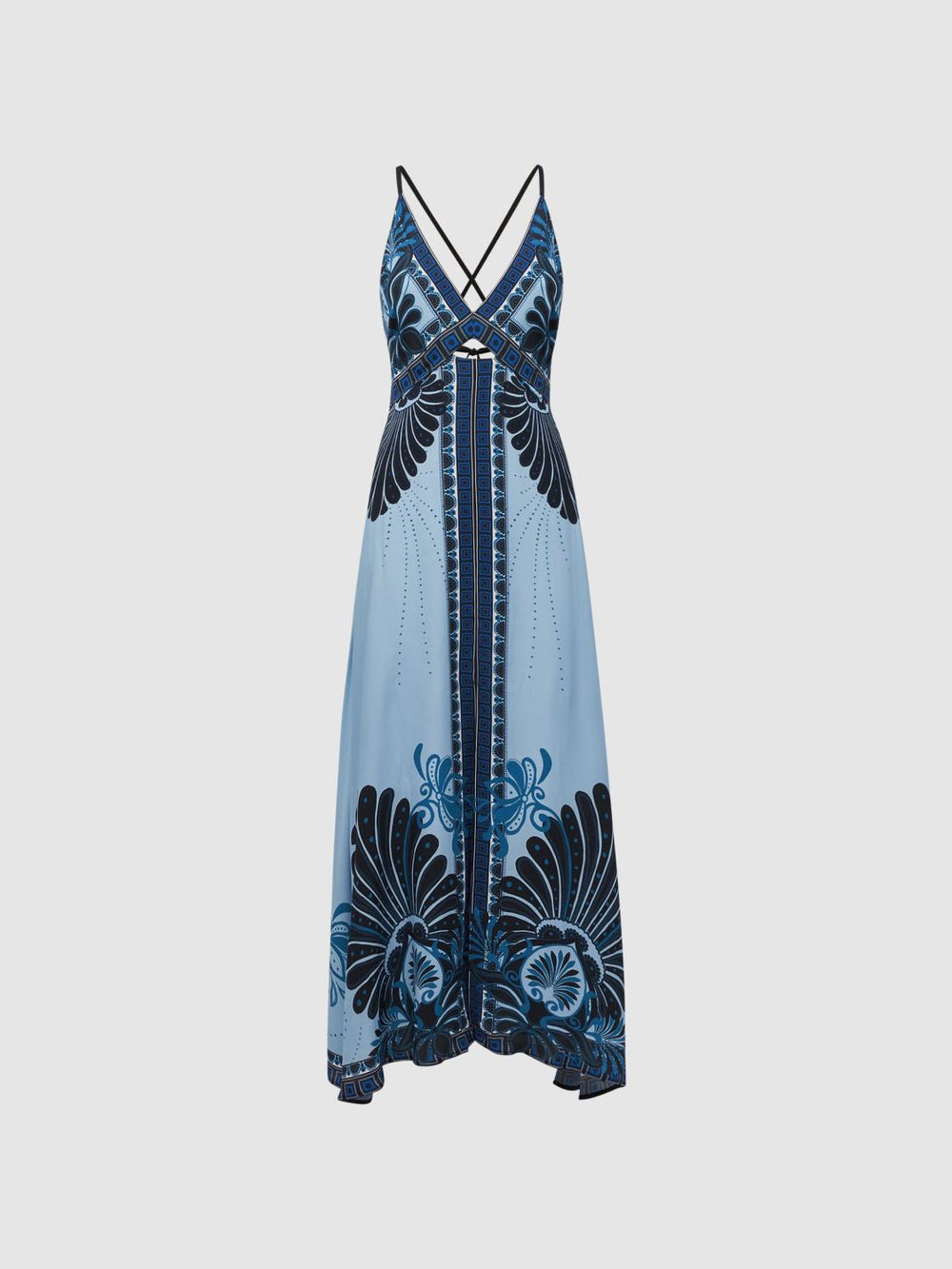 Reiss Dresses | Emerson Printed V-Neck Maxi Dress Blue - Women