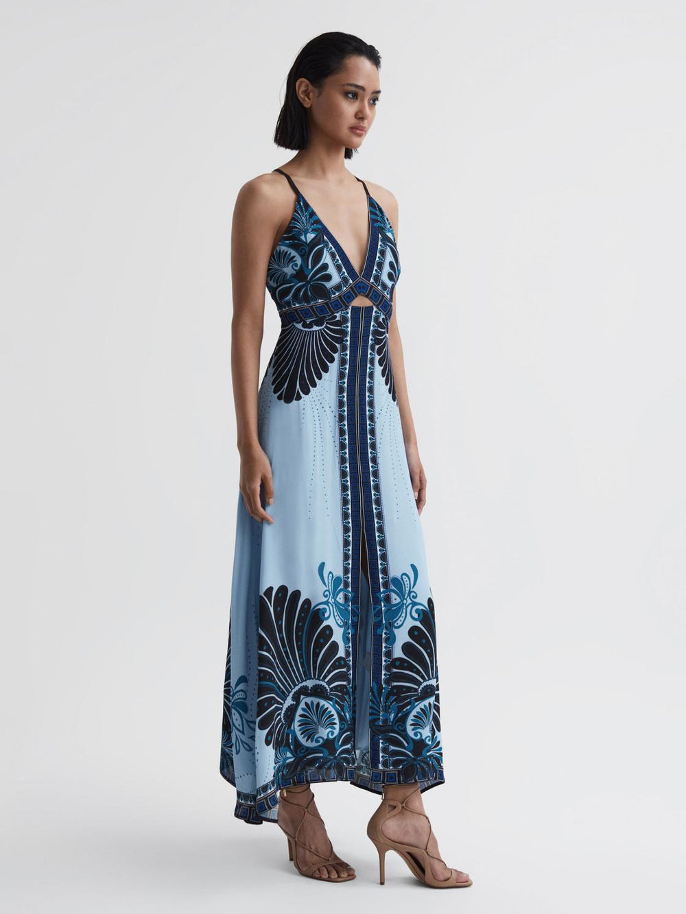 Reiss Dresses | Emerson Printed V-Neck Maxi Dress Blue - Women