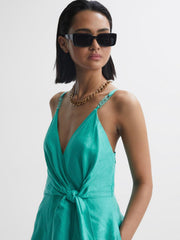 Reiss Dresses | Esme Linen Side Tie Midi Dress Aqua - Women