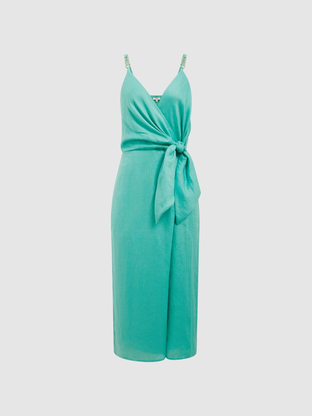 Reiss Dresses | Esme Linen Side Tie Midi Dress Aqua - Women