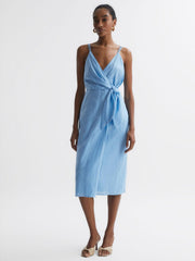 Reiss Dresses | Esme Linen Side Tie Midi Dress Aqua - Women