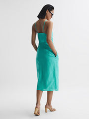 Reiss Dresses | Esme Linen Side Tie Midi Dress Aqua - Women