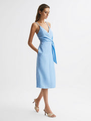 Reiss Dresses | Esme Linen Side Tie Midi Dress Aqua - Women