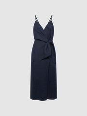 Reiss Dresses | Esme Linen Side Tie Midi Dress Blue - Women