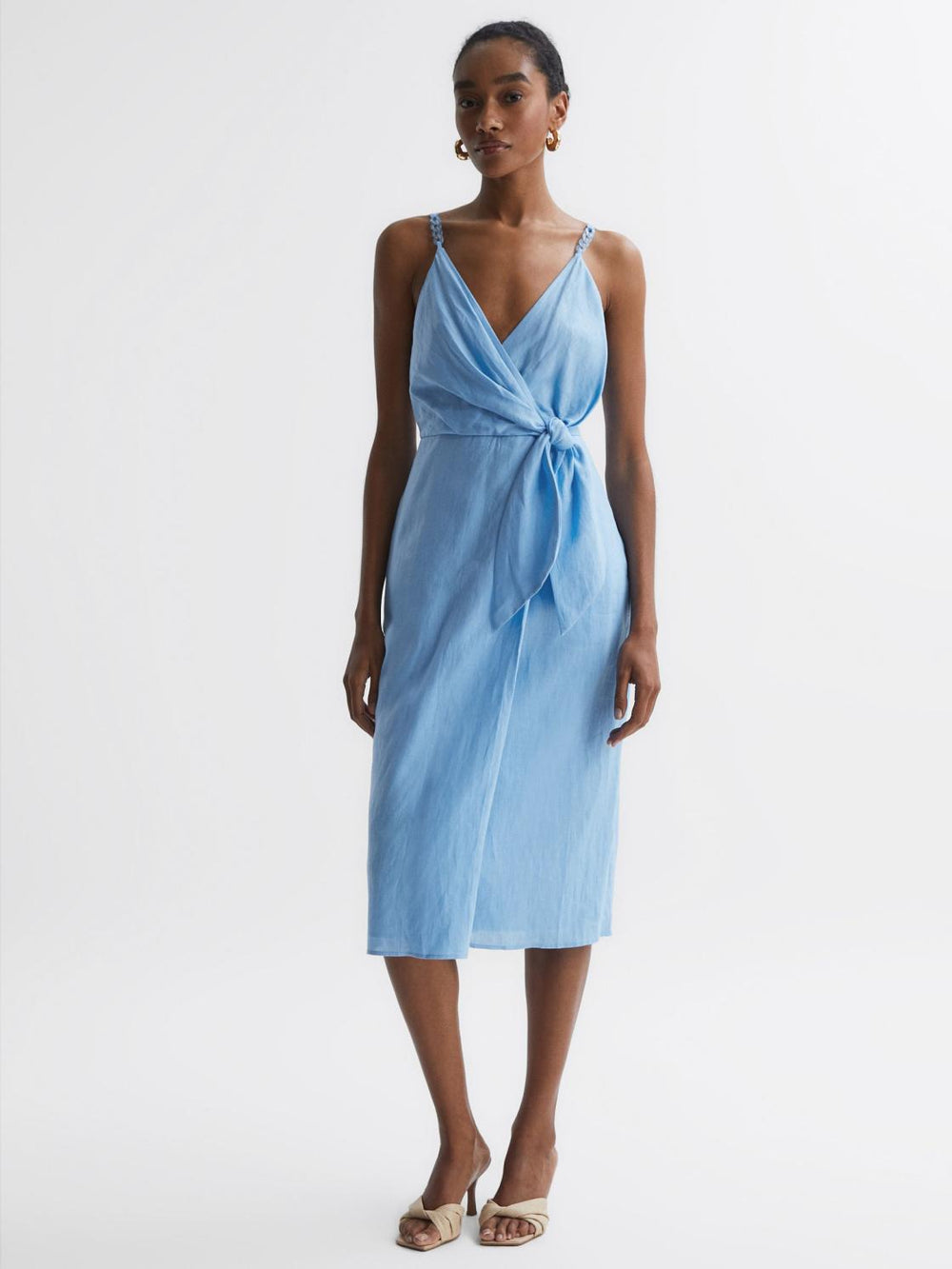 Reiss Dresses | Esme Linen Side Tie Midi Dress Blue - Women