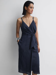 Reiss Dresses | Esme Linen Side Tie Midi Dress Blue - Women