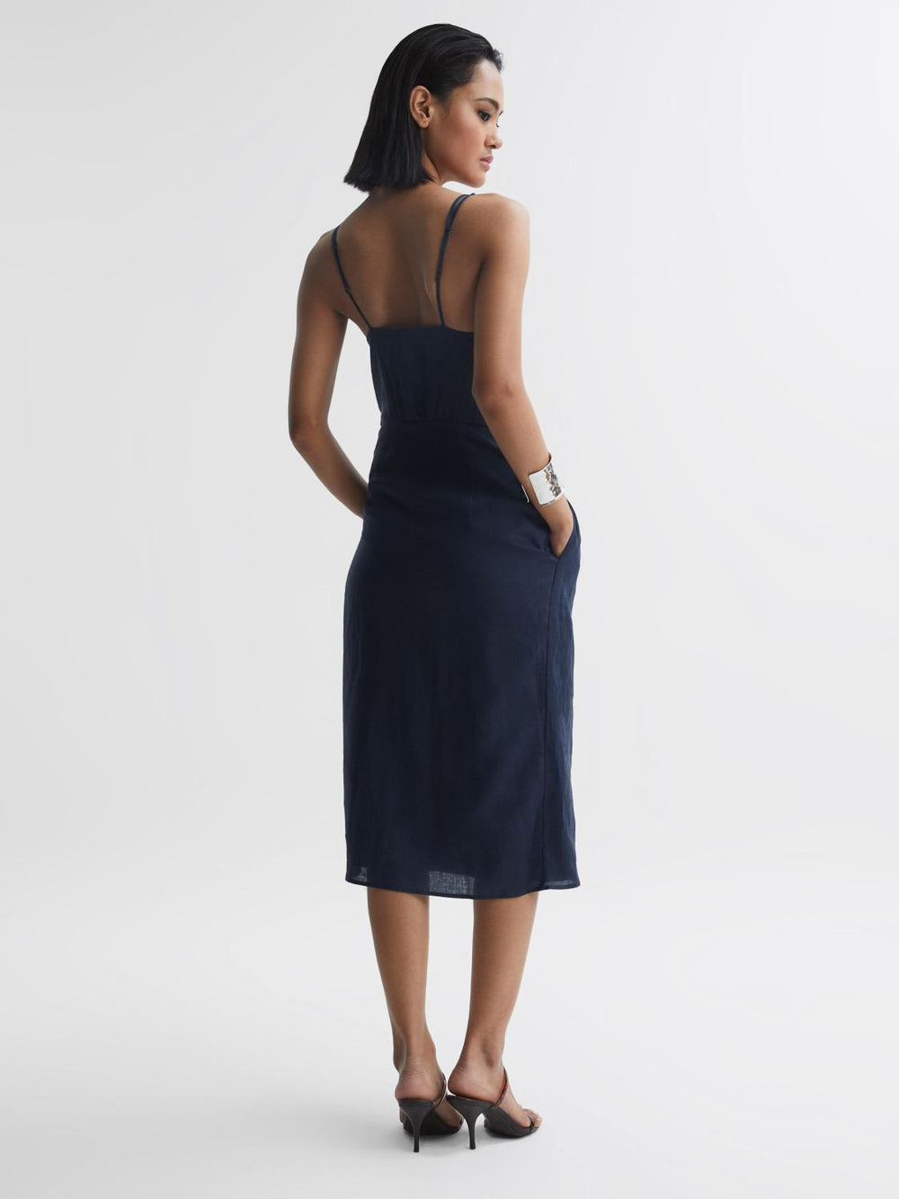 Reiss Dresses | Esme Linen Side Tie Midi Dress Blue - Women
