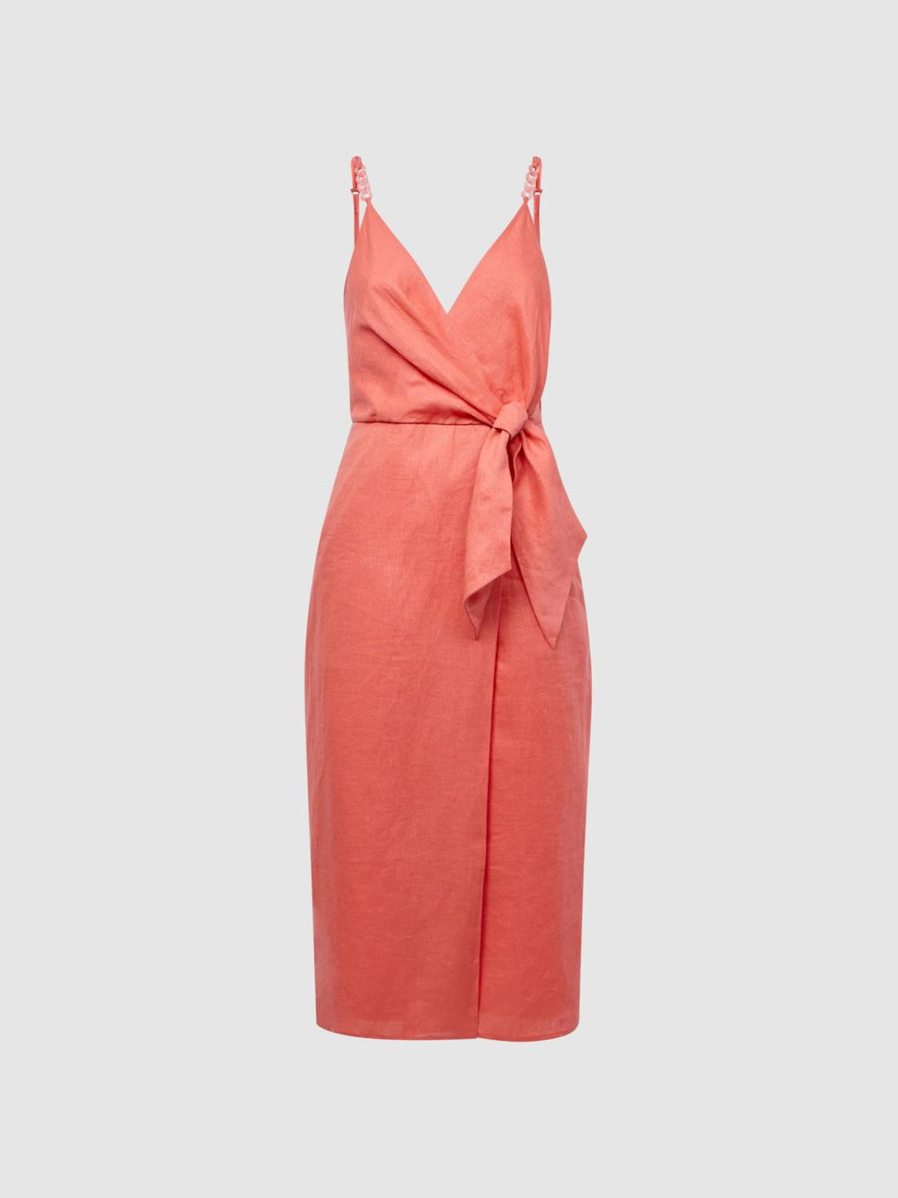 Reiss Dresses | Esme Linen Side Tie Midi Dress Coral - Women