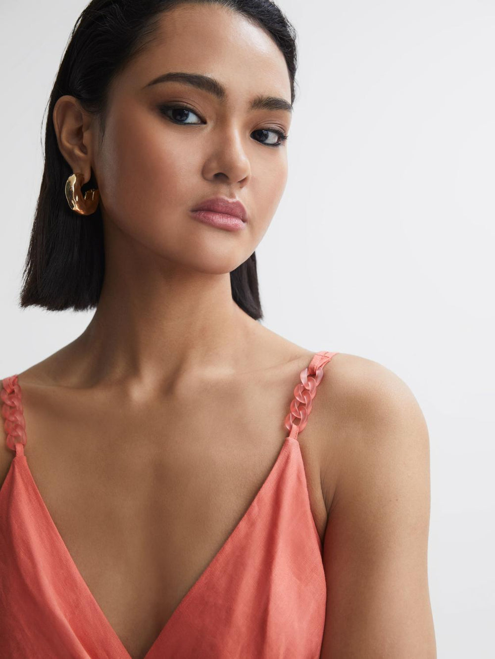 Reiss Dresses | Esme Linen Side Tie Midi Dress Coral - Women