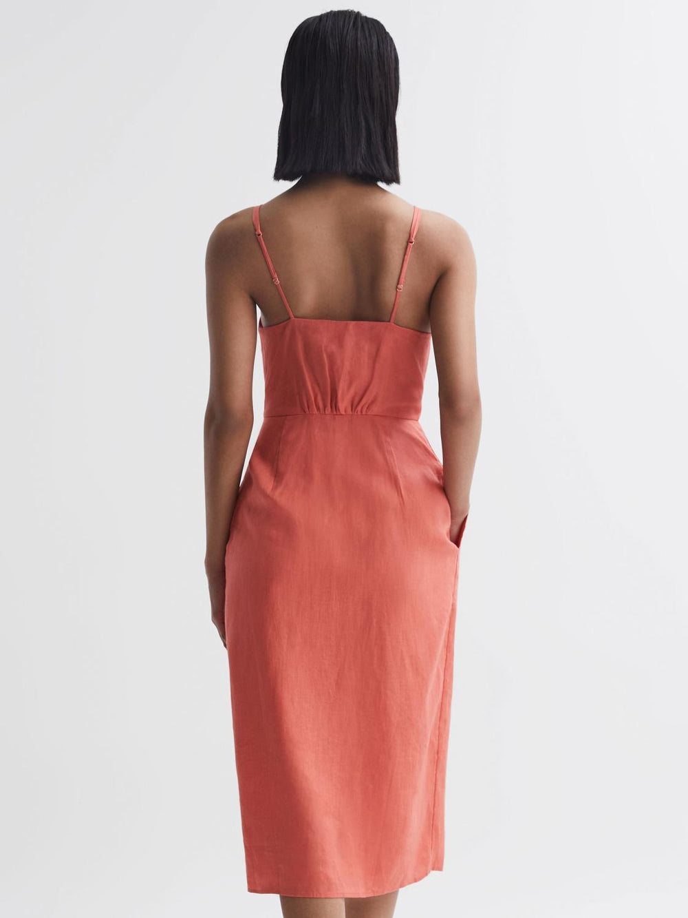 Reiss Dresses | Esme Linen Side Tie Midi Dress Coral - Women