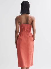 Reiss Dresses | Esme Linen Side Tie Midi Dress Coral - Women
