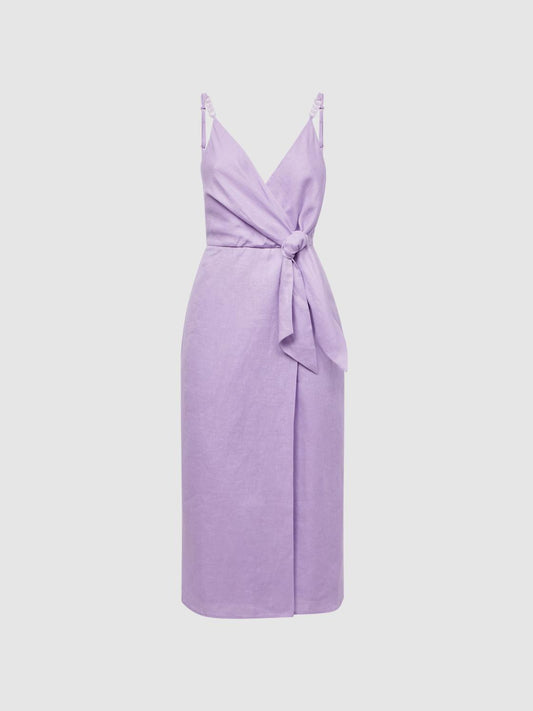 Reiss Dresses | Esme Linen Side Tie Midi Dress Lilac - Women