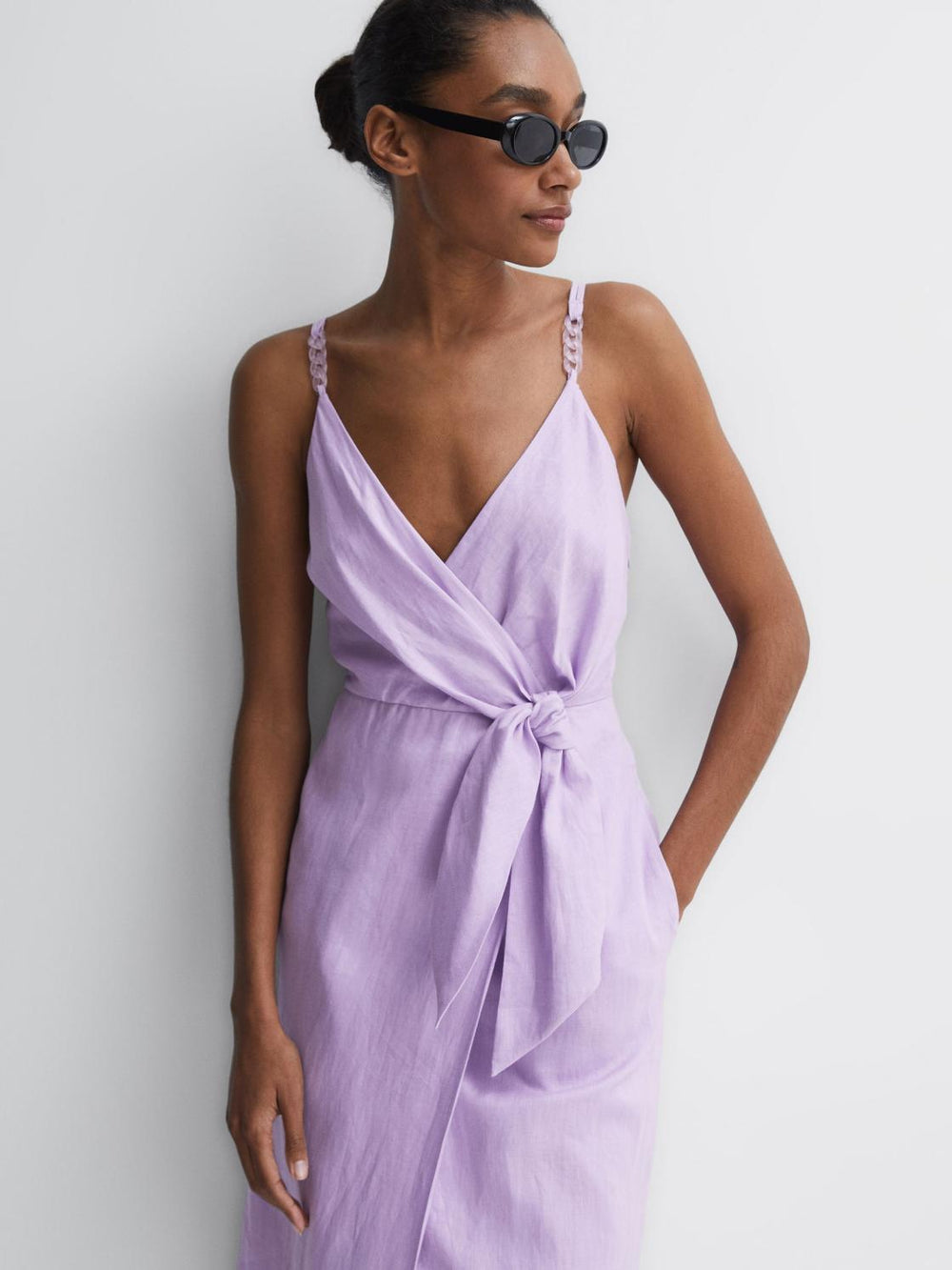 Reiss Dresses | Esme Linen Side Tie Midi Dress Lilac - Women