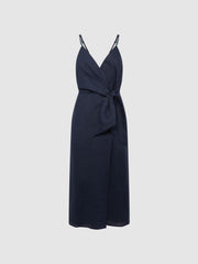 Reiss Dresses | Esme Linen Side Tie Midi Dress Navy - Women