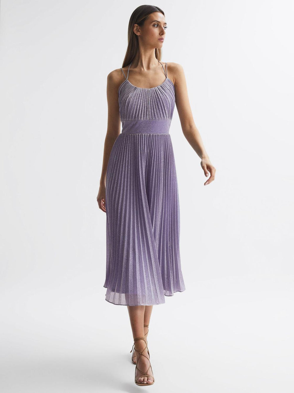 Reiss Dresses | Evelia Halston Shimmer Pleated Midi Dress Lilac - Women