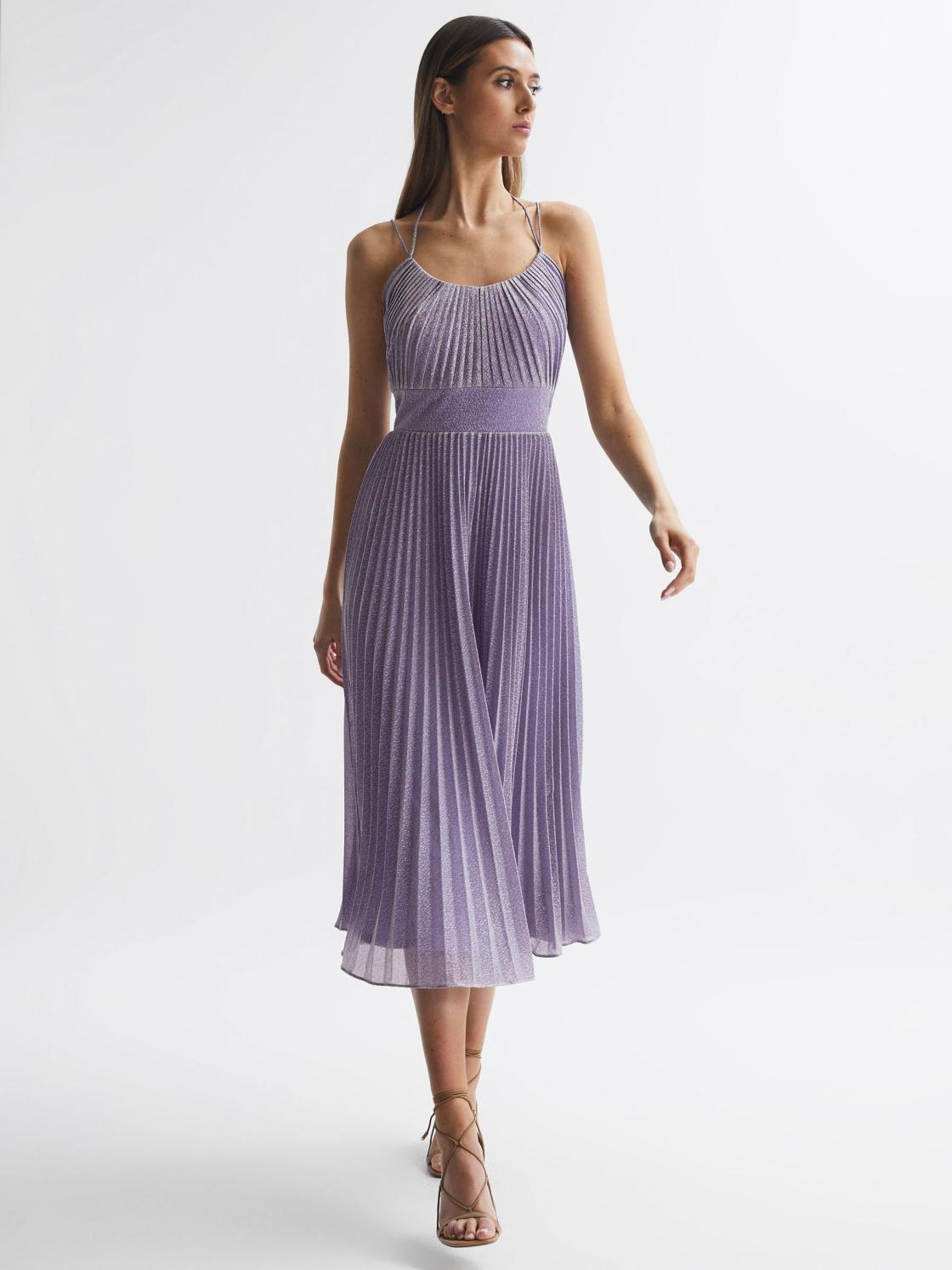 Reiss Dresses | Evelia Halston Shimmer Pleated Midi Dress Lilac - Women