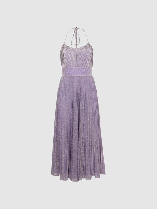 Reiss Dresses | Evelia Halston Shimmer Pleated Midi Dress Lilac - Women