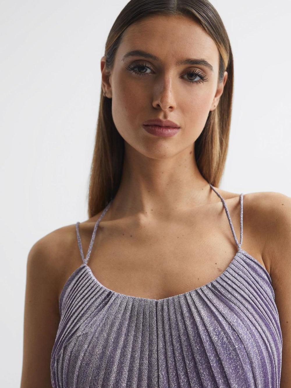 Reiss Dresses | Evelia Halston Shimmer Pleated Midi Dress Lilac - Women