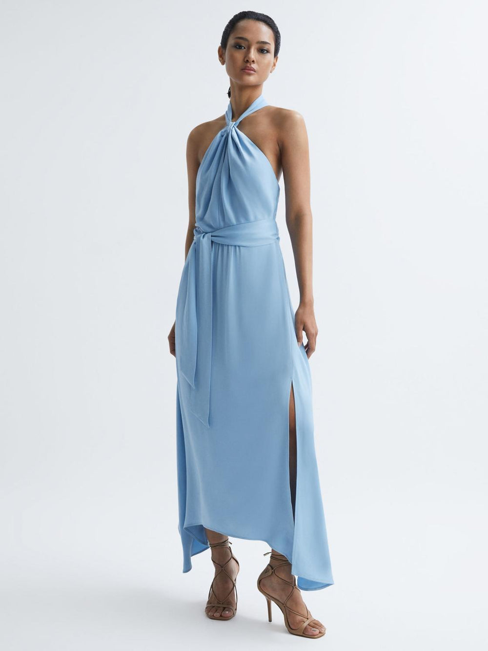 Reiss Dresses | Evelyn Fitted Halter Neck Midi Dress Blue - Women