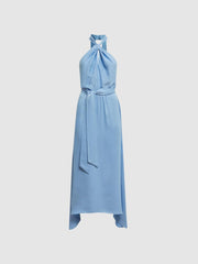 Reiss Dresses | Evelyn Fitted Halter Neck Midi Dress Blue - Women