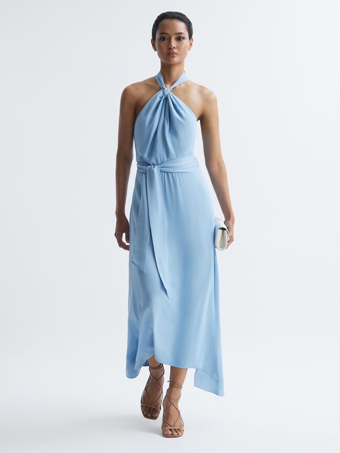 Reiss Dresses | Evelyn Fitted Halter Neck Midi Dress Blue - Women