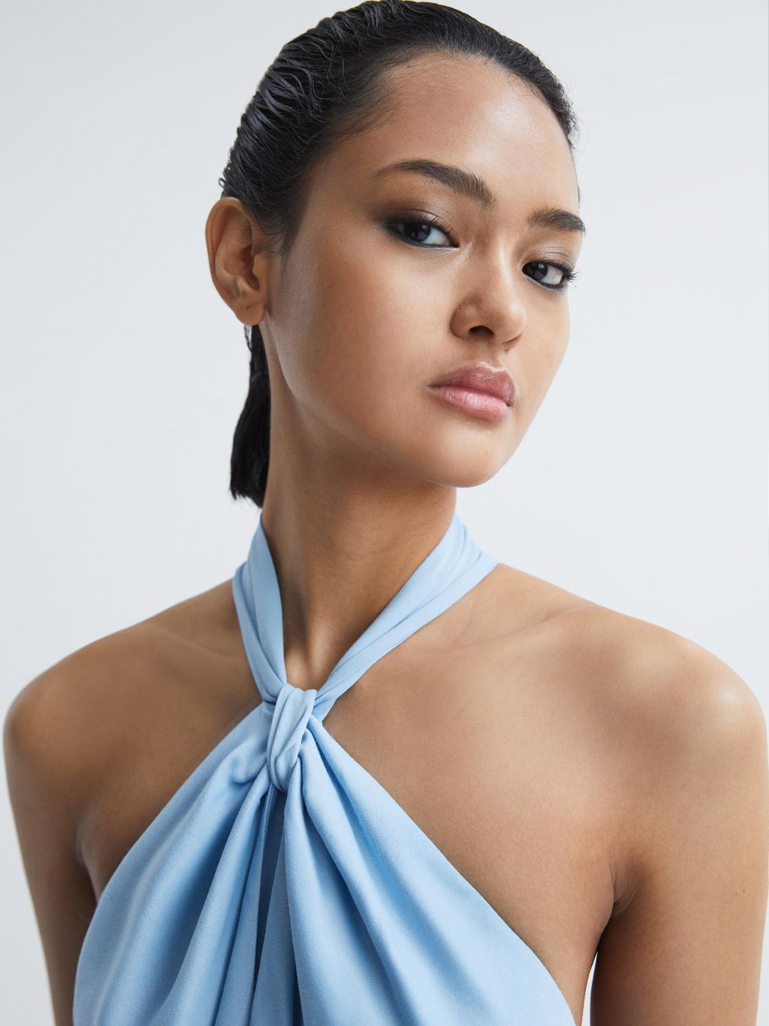 Reiss Dresses | Evelyn Fitted Halter Neck Midi Dress Blue - Women