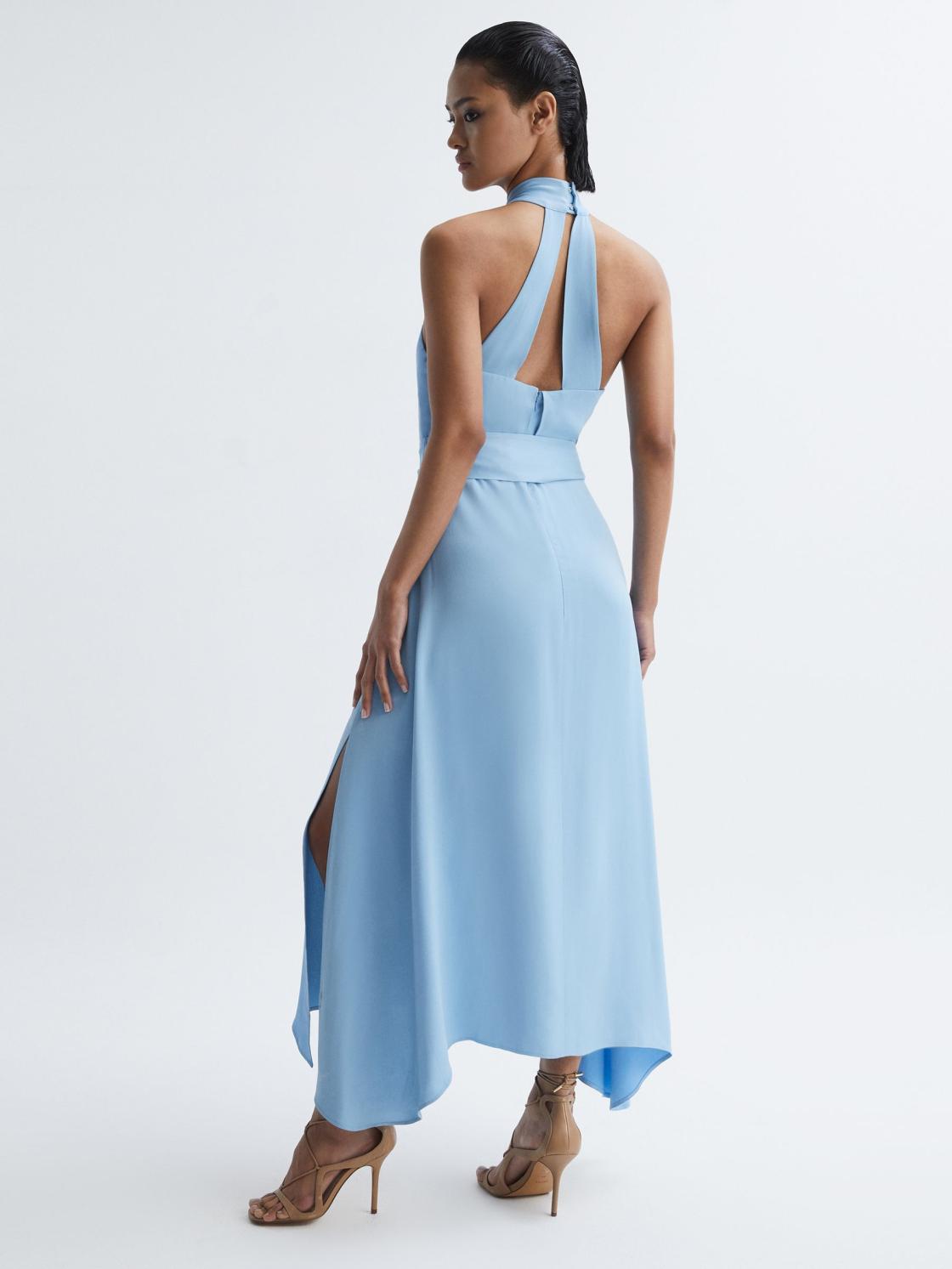 Reiss Dresses | Evelyn Fitted Halter Neck Midi Dress Blue - Women