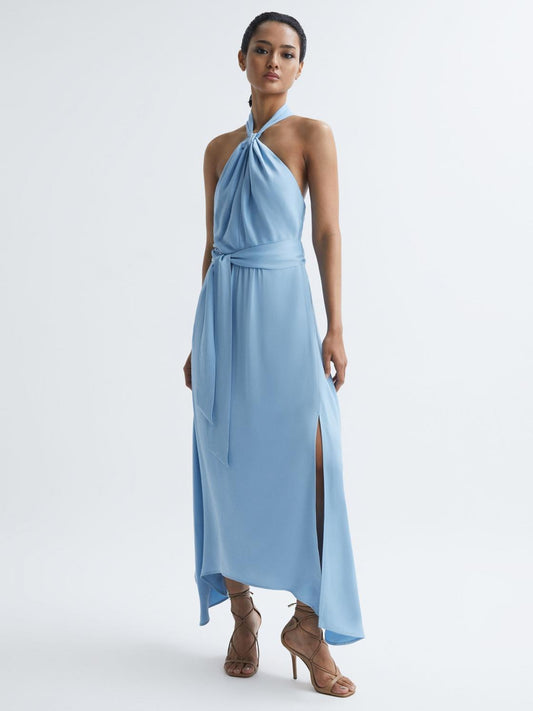 Reiss Dresses | Evelyn Fitted Halter Neck Midi Dress Blue - Women