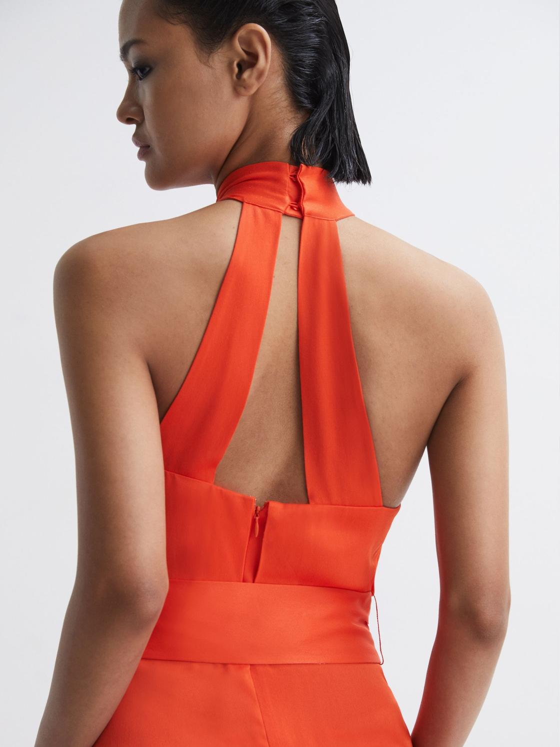 Reiss Dresses | Evelyn Fitted Halter Neck Midi Dress Blue - Women