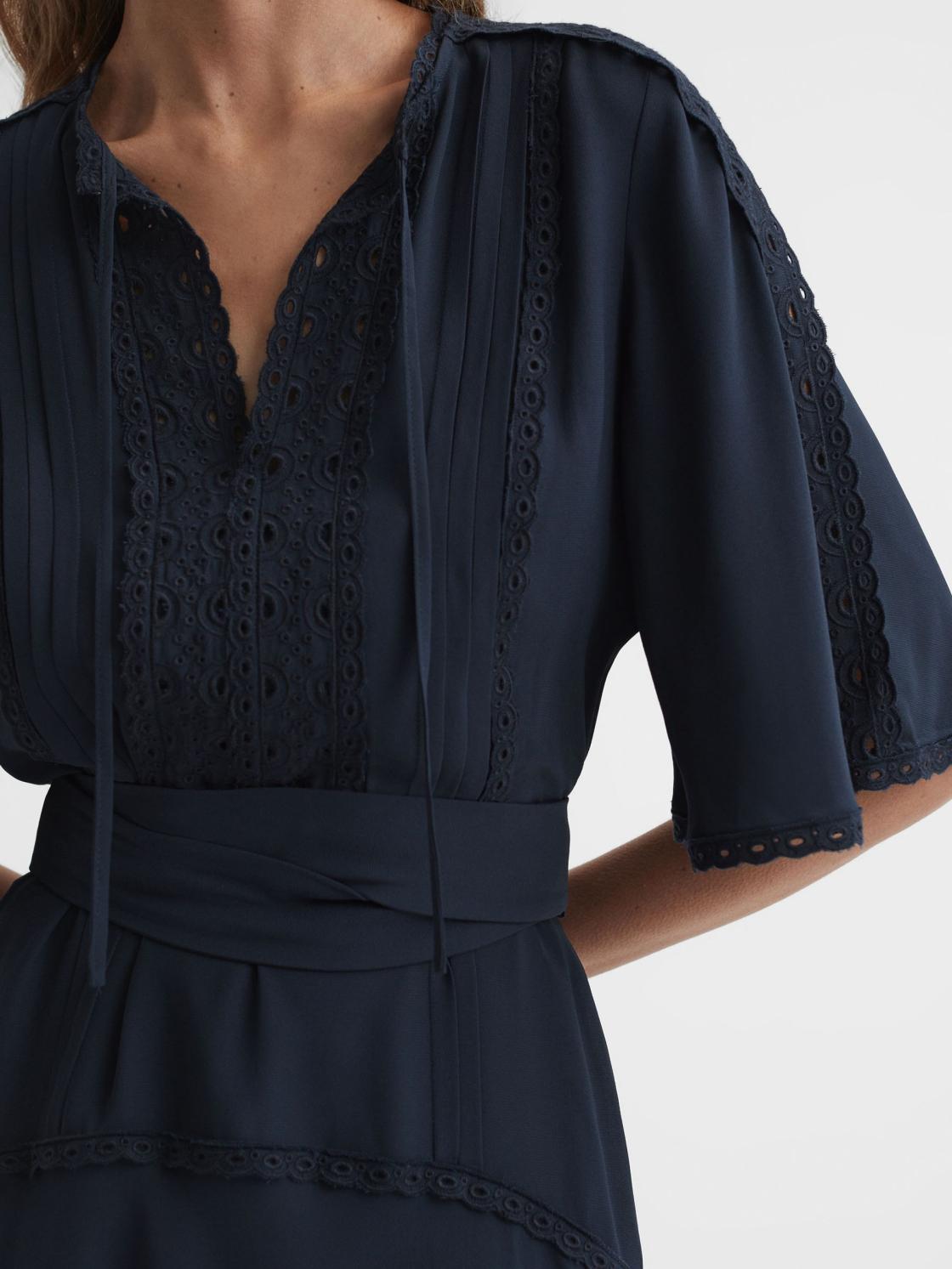 Reiss Dresses | Felicity High Neck Lace Mini Dress Ivory - Women