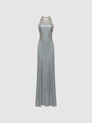 Reiss Dresses | Fern Fitted Lace Halter Neck Maxi Dress Silver - Women