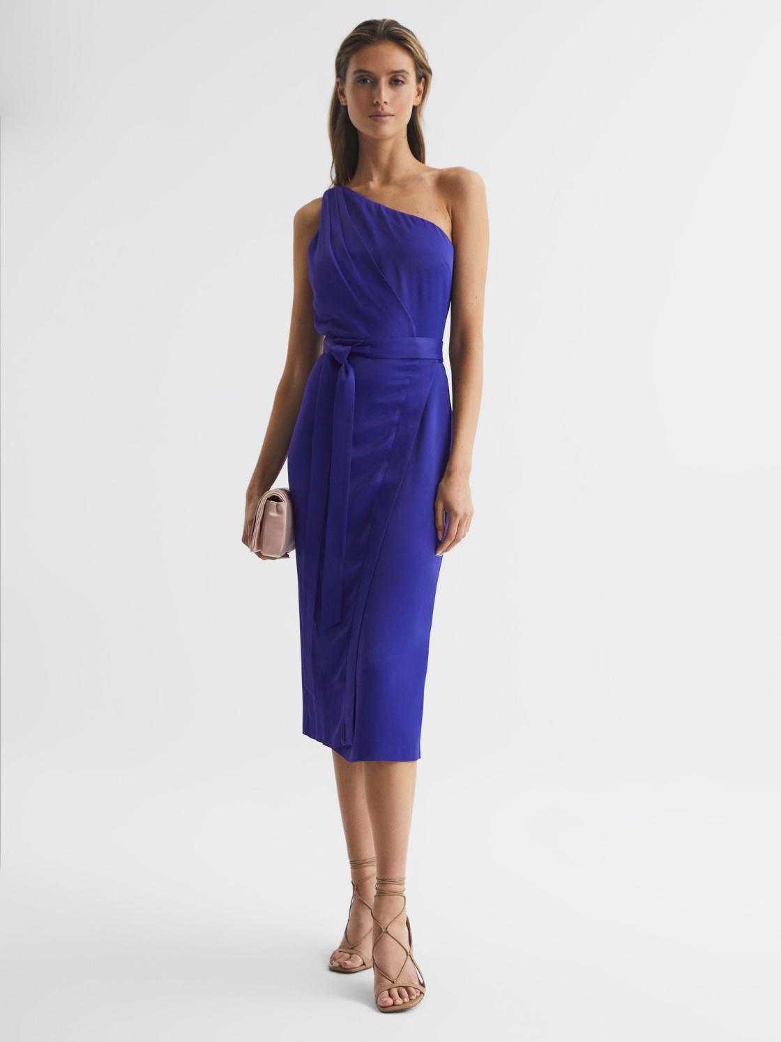 Reiss Dresses | Flora Off-The-Shoulder Satin Midi Dress Purple - Women