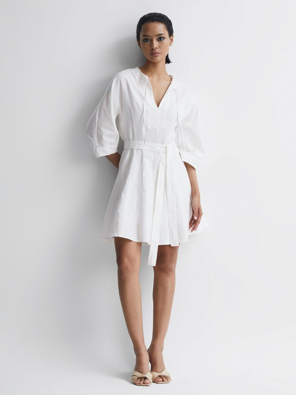 Reiss Dresses | Freida Relaxed Fit Self-Tie Mini Dress Cream - Women