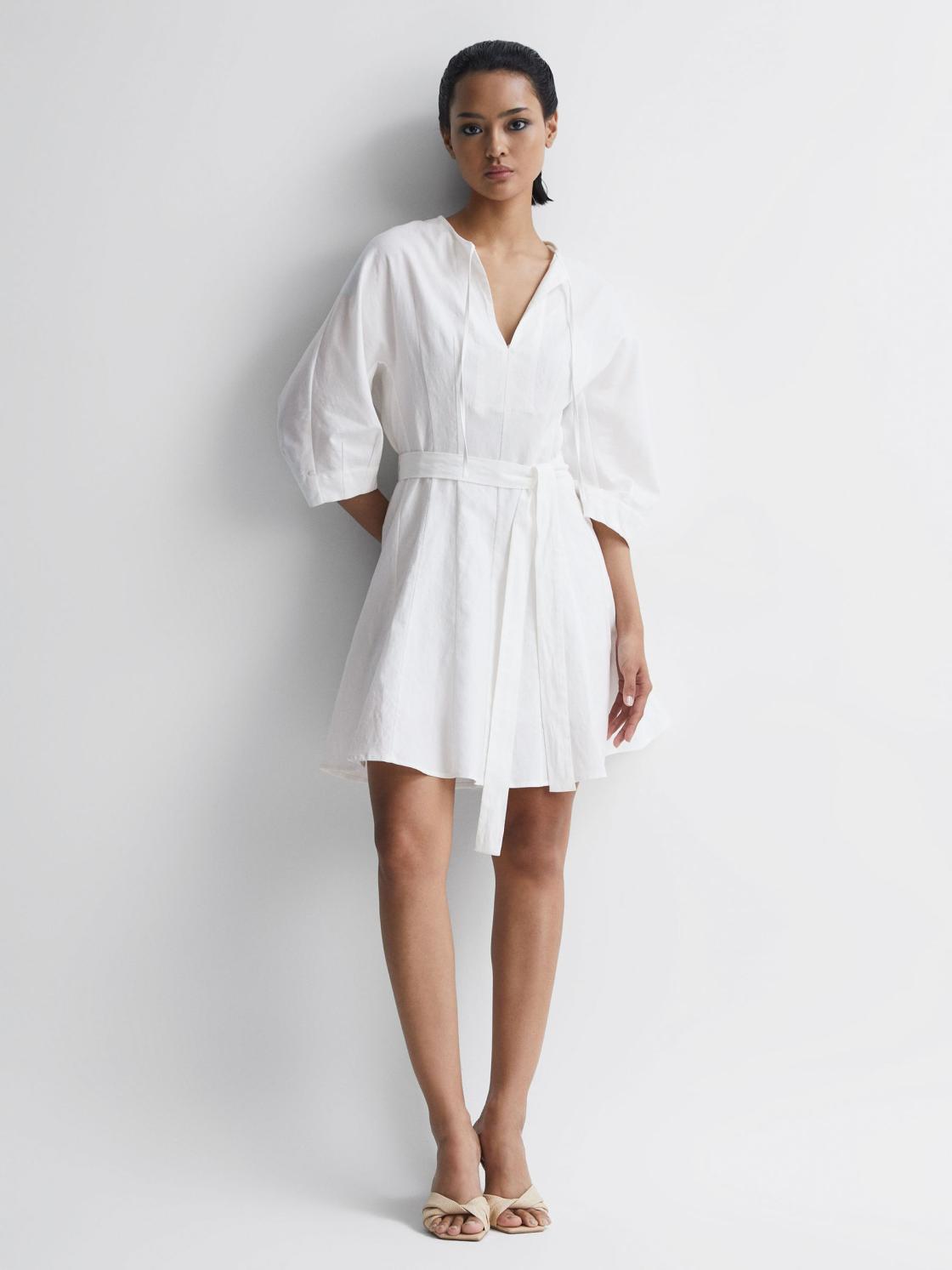 Reiss Dresses | Freida Relaxed Fit Self-Tie Mini Dress Cream - Women