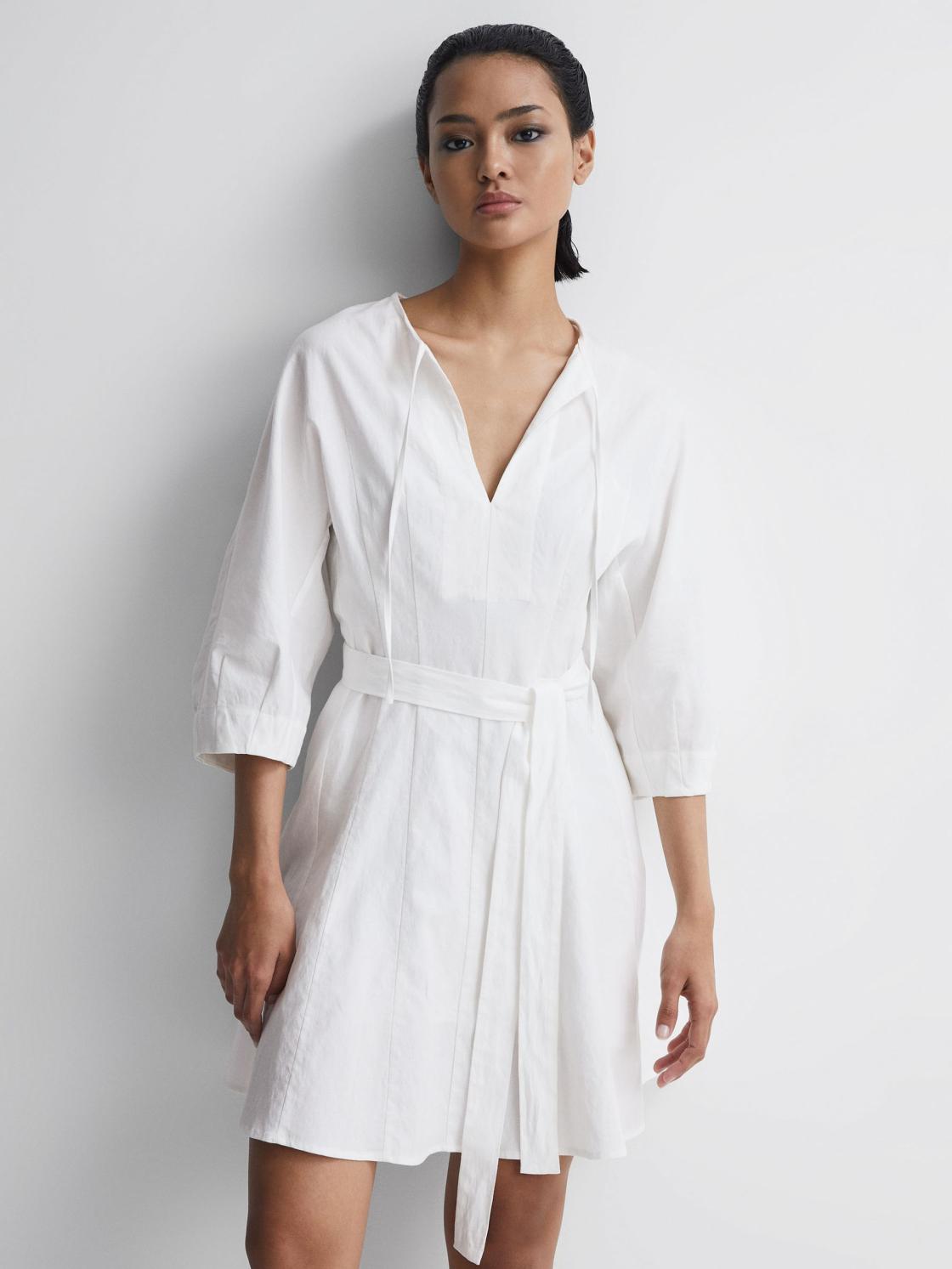 Reiss Dresses | Freida Relaxed Fit Self-Tie Mini Dress Cream - Women