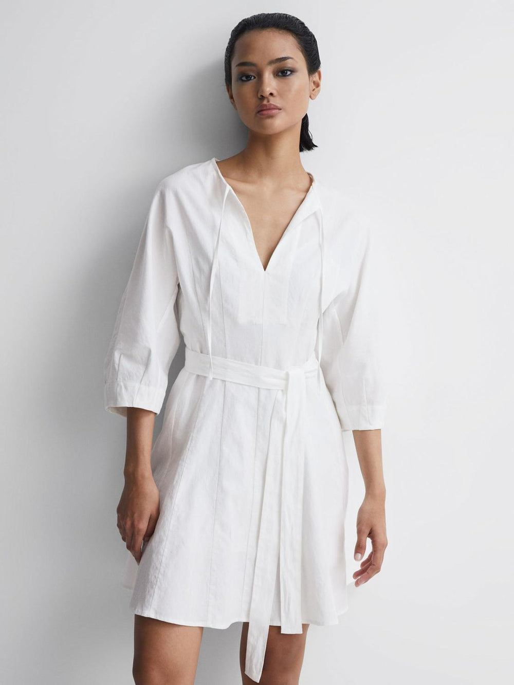 Reiss Dresses | Freida Relaxed Fit Self-Tie Mini Dress Cream - Women