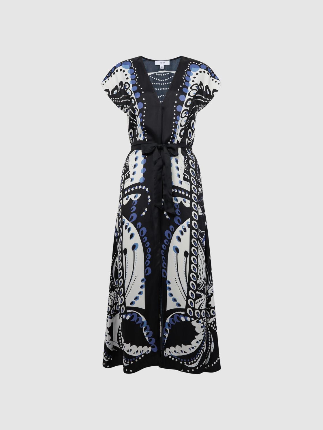 Reiss Dresses | Freja Scarf Printed Midi Dress Navy/white - Women